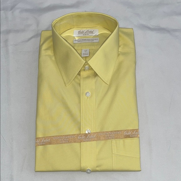 Roundtree & Yorke Yellow Dress Shirt Crisp Cotton Business Essential - Picture 1 of 10